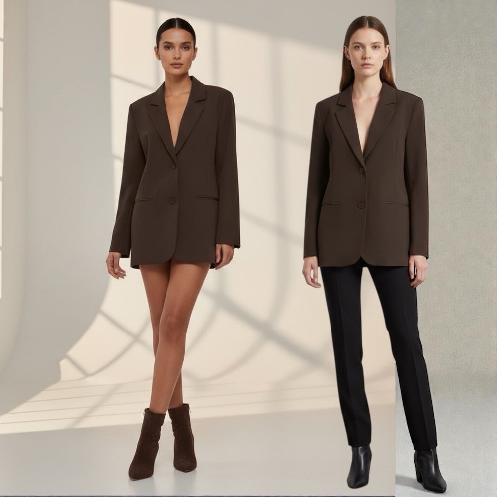 ICHI Women’s Kate Java Brown Oversized Boyfriend Blazer Classic Timeless Size XS